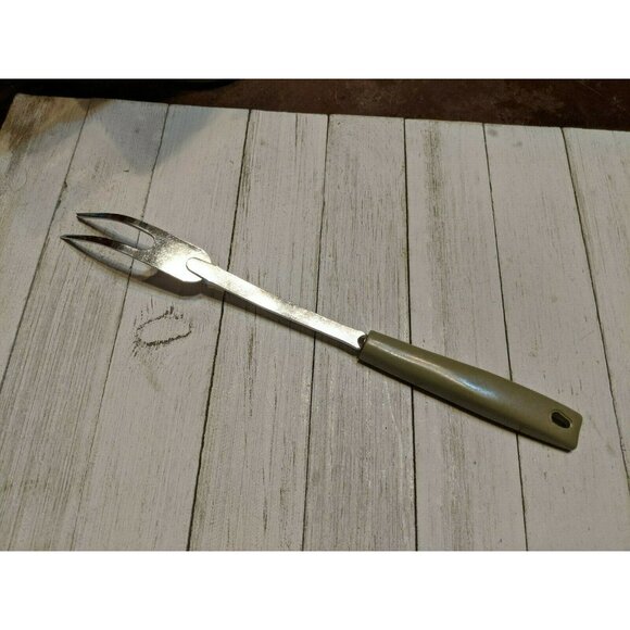 Vintage EKCO #3 Chromium Plate Solid Meat Utility Fork Avocado Green 11 1/2" - Picture 5 of 7